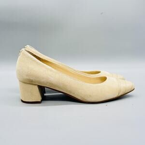 Cole Haan Shoes Womens 6.5 Beige Suede GO-TO Block Heel Pumps Cap Toe Slip On